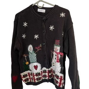 Croft & Barrow Christmas Snowman Cardigan Button Up Grandma Sweater